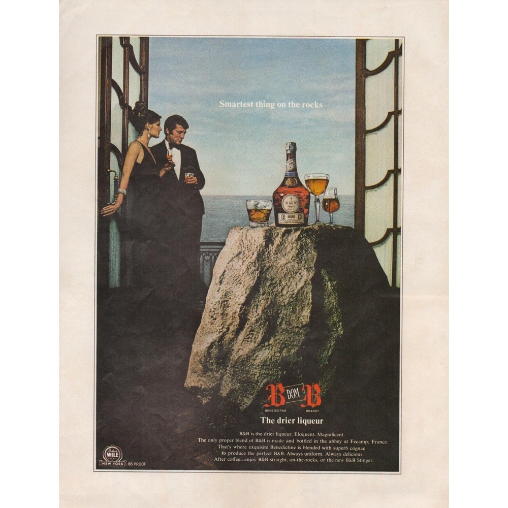 B&B Benedictine Brandy On The Rocks Cocktail Fecamp France Vintage Print Ad 1970 - Picture 2 of 4